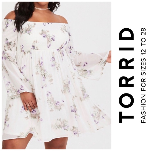 torrid Dresses & Skirts - Torrid Ivory Floral Smocked Chiffon Dress Plus 0X